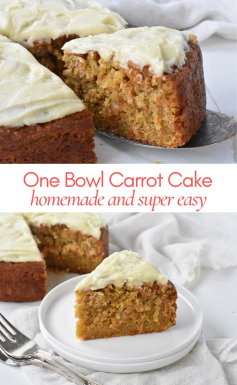 One Bowl Carrot Cake, Carrot Recipes Dessert, Carrot Cake Recipe Homemade, Cake Recipe Homemade, Carrot Cake Recipe Easy, Easy Carrot Cake, Carrot Cakes, Cream Cheesecake, Cakes Slices