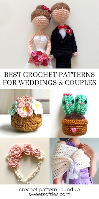 Best Crochet Patterns to Make as Gifts for Newlyweds, Couples, and Anniversaries! - Sweet Softies | Amigurumi and Crochet Crochet Gift Ideas For Couples, Crochet Gifts For Bride, Crochet Bridesmaid Gifts, Crochet Wedding Gift Ideas, Wedding Crochet Gift, Crochet Couples Gift, Crochet Wedding Decorations, Crochet Wedding Gifts, Crochet Wedding Gift