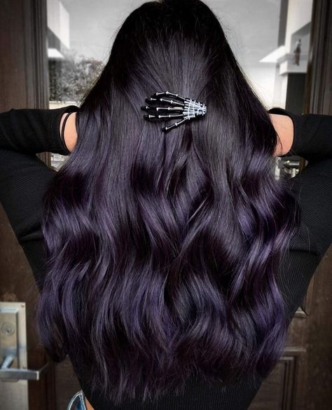 Violet Black Hair, Dark Violet Hair, Purple Black Hair, Olaplex No 6, Violet Hair Colors, Dark Fall Hair, Dark Purple Hair, Hair Color Underneath, Guy Pics