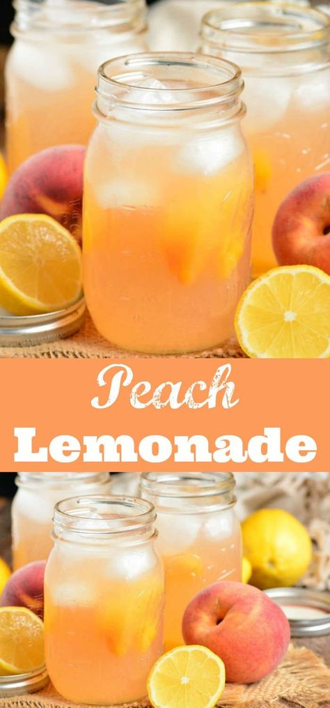 Flavored Lemonade, Homemade Lemonade Recipes, Peach Lemonade, Peach Recipes, Drink Recipes Nonalcoholic, Summertime Drinks, Lemonade Drinks, Refreshing Drinks Recipes, Fresh Peaches