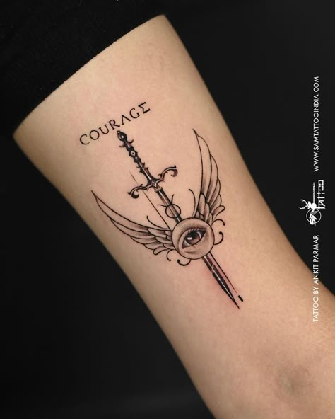 Embrace the strength within, wear courage as ink. 💪✨ #InkPower . . Tattoo by @inkcredible_samtattooindia . 📍 Malad / Charniroad Powered by @xtremetattooink @kwadron @kingstattoosupply #samtattooindia #couragetattoo #strength #tattoolover #tattooinspiration #creativetattoos #tattoos #everysinglestrokematters Courage Tattoo Men, Strength And Courage Tattoos, Courage Tattoo For Women, Powerful Tattoos Men, Tattoo Courage, Perseverance Tattoo, Christian Tattoos Men, Courage Tattoo, Courage Tattoos