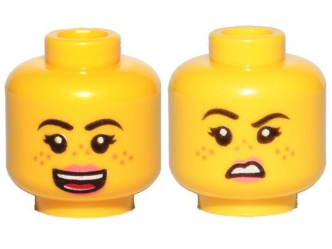 Dark Pink Lips, Open Mouth Smile, Lego Faces, Lego Head, Black Eyebrows, Lego Girls, Angry Face, Lego Minifigure, Lego Parts