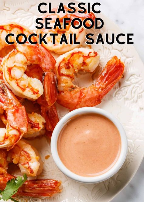 Classic Seafood Cocktail Sauce. A delicious seafood cocktail sauce, mild yet tangy, the perfect accompaniment to prawns, lobster, and ideal for serving as a dipping sauce or to add to a prawn cocktail. Sea Food Sauce Recipes, Prawn Cocktail Sauce Recipes, Prawn Dipping Sauce Recipes, Seafood Sauce Dip, Dipping Sauce For Prawns, Dipping Sauce For Shrimp Cocktail, Cocktail Shrimp Sauce, How To Make Seafood Sauce, Shrimp With Cocktail Sauce