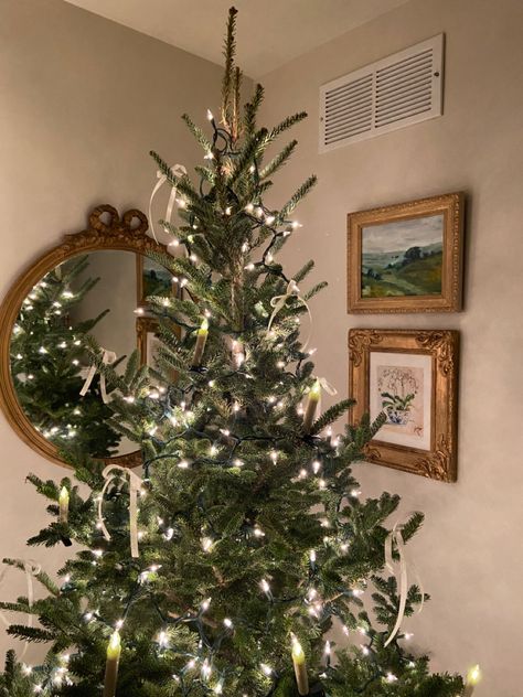 Simple Bow Christmas Tree, Tree With Ribbon Bows, Christmas Tree With White Bows, White Bows On Christmas Tree, Aesthic Christmas Tree, Minimal Christmas Aesthetic, Christmas Tree With White Ribbon, White Bow Christmas Tree, Ribbon Bow Christmas Tree