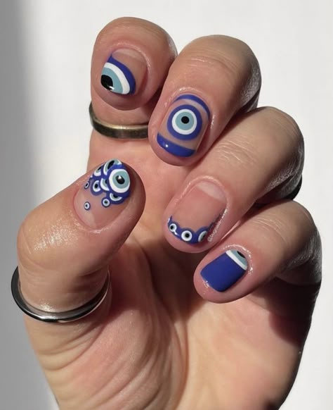 Nail Design Glitter, Evil Eye Nails, Mens Nails, Hippie Nails, Hard Nails, Eye Nails, Minimal Nails, Uñas Acrilicas, Fire Nails