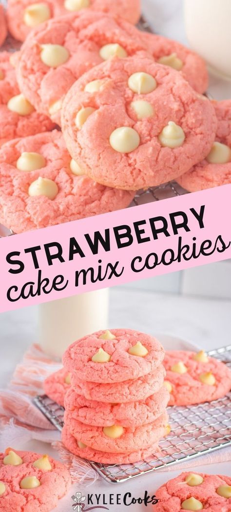 Strawberry Cake Cookies, Easy Strawberry Cake, Cookies With White Chocolate Chips, Strawberry Cake Mix Cookies, Best Cake Mix, Delicious Strawberry Cake, Cookies With White Chocolate, Strawberry Cake Easy, Chocolate Cake Mix Cookies