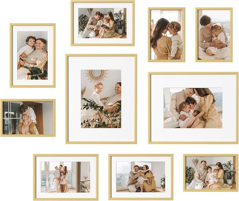 Amazon.com - eletecpro Aluminum Gallery Wall Frame Set of 7, Including 1Pc 11x14, 2Pcs 8x10, 4Pcs 5x7 Photo Frames for Wall or Tabletop Display, Multiple Sizes Picture Frames Collage Wall Decor, Gold Canvas Photo Wall, Photo Frames For Wall, Picture Frames Collage, Picture Wall Living Room, Collage Wall Decor, Wedding Photo Walls, Family Pictures On Wall, Photo Gallery Wall, Photo Collage Frame