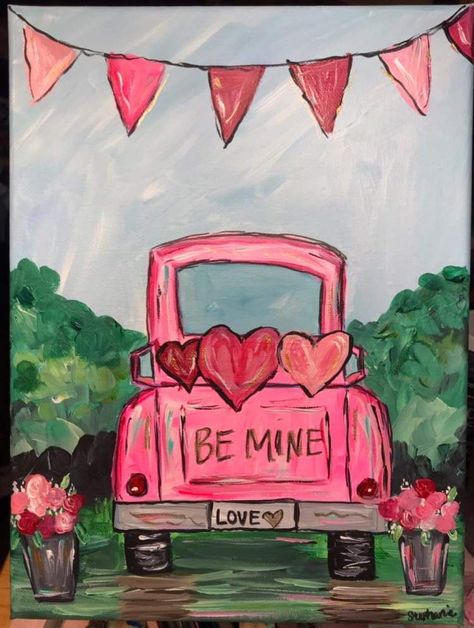 Love You Painting, Valentine’s Day Canvas Painting Ideas, Valentines Theme Painting, Simple Valentine Paintings, Sip And Paint Ideas Valentines Day, Valentine’s Day Sip And Paint Ideas, V Day Painting Ideas, Things To Paint For Valentines Day, February Painting Ideas Canvases