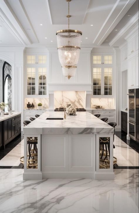 Big Kitchen Ideas Luxury, Grand Kitchen Luxury, White Cabinets Dark Island, Beautiful Kitchens Luxury, Most Beautiful Kitchens, Luxurious Kitchens, Home Inspo Exterior, Home Inspo Minimalism, Home Inspo Living Room