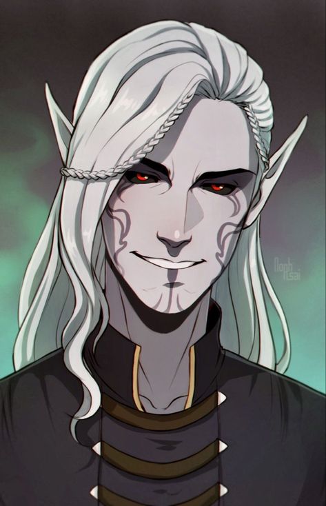 Vampire Elf Art, Mark Of Shadow Elf, Magical Artifacts Art, Male Changeling Dnd, Drow Male Art, Male Elf Character Design, Dark Elf Male, Changeling Dnd, Evil Elf