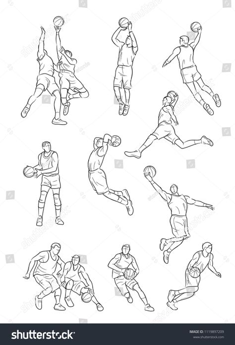 Vector set of Basketball players, sketch and drawing #Ad , #Sponsored, #Basketball#set#Vector#drawing Basketball Dunking Drawing, Basketball Reference Drawing, Basketball Anatomy Drawing, Basketball Art Reference, Basketball Dunk Drawing, Sports Sketches Drawings, Sports Drawing Reference, Basketball Poses Reference, Basketball Player Reference