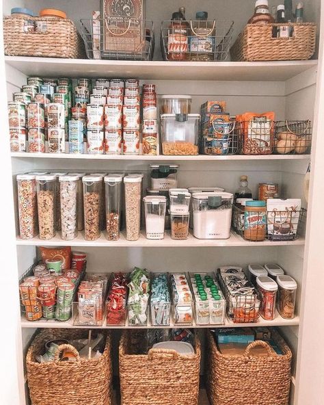 Kitchen Food Cabinet Organization, Organized Pantry Asthetic, Very Organized Pantry, Cute Organization Ideas For Kitchen, New House Organization Ideas Kitchen, Kitchen Wrap Storage Organizing Ideas, Pantry Storage Small Space, Pantry And Storage Closet, Kitchen And Fridge Organization