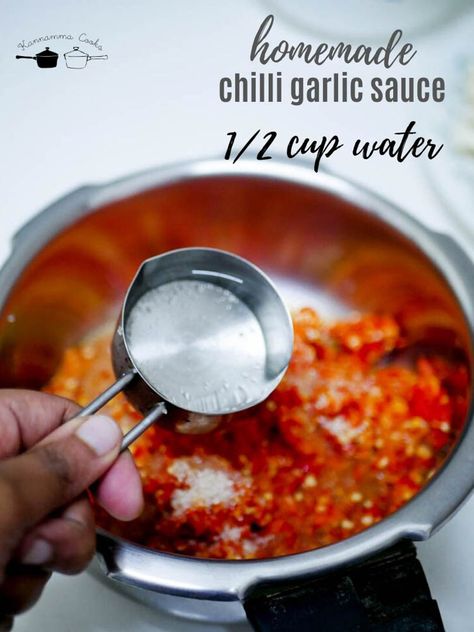 Homemade chilli garlic sauce recipe - Kannamma Cooks Chili Garlic Sauce Recipes, Hot Oil Recipe, Garlic Sauce Recipes, Garlic Chilli Oil, Chilli Chutney Recipes, Recipes With Chili Garlic Sauce, Kannamma Cooks, Chilli Sauce Recipe, Chilli Garlic Sauce