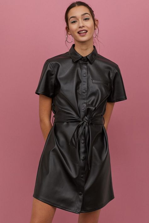 H&M Faux Leather Dress Faux Leather Dress Outfit, Hm Fashion, Leather Dress Outfit, Black Faux Leather Dress, Carol Kirkwood, Short Waisted, Dress H&m, Leather Outfits, Faux Leather Dress