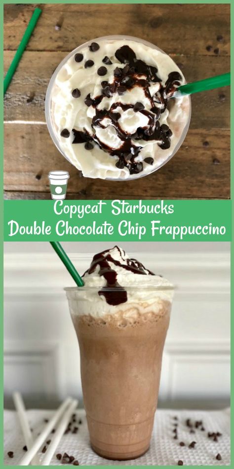 Chocolate Chip Frappuccino Recipe, Frappuccino Recipe Starbucks, Double Chocolate Chip Frappuccino, Chocolate Frappuccino, Chocolate Chip Frappe, Starbucks Frappuccino Recipe, Starbucks Party, Frappe Recipe, Frappuccino Recipe