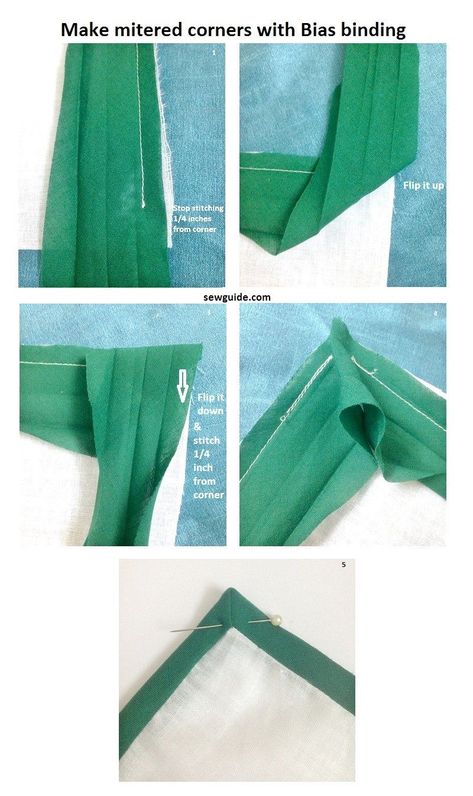 All the Best ways to do BIAS BINDING - Sew Guide How To Turn A Corner With Bias Binding, Bias Tape Corners, Bias Tape Projects, Sew Mitered Corners, Sewing Corners, Binding Corners, Sewing Edges, Bias Tape Tutorial, Sewing Mitered Corners