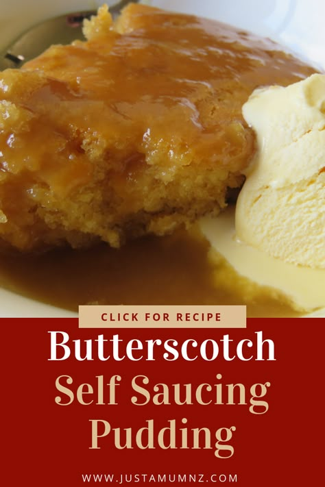 Butterscotch Self-Saucing Pudding Winter Puddings, Soup Shots, Winter Desserts Easy, Hot Puddings, Desserts Pudding, Chocolate Station, Self Saucing Pudding, Hot Desserts, Pudding Cakes