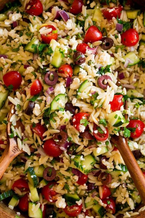 orzo-salad-4 Orzo Salad With Feta, Orzo Salads, Southwest Pasta, Southwest Pasta Salad, Fun Recipes To Make, Feta And Olives, Mediterranean Orzo Salad, Delicious Pasta Salad, Greek Orzo