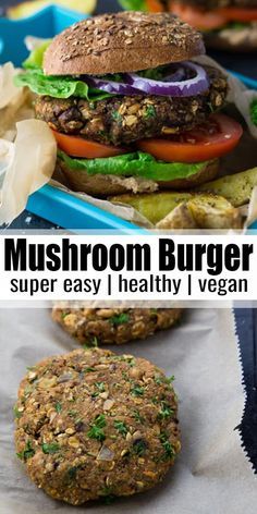 Vegan Mushroom Burger, Mushroom Burger Recipe, Mushroom Burgers, Vegan Burger Recipe, Mushroom Recipes Healthy, Veggie Burgers Recipe, Vegetarian Nutrition, Mushroom Burger, Vegan Mushroom