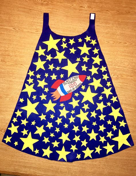 Blasting Through 100 Days of School Cape or Shirt Design. Rocket Ship and Stars 100 Day Cape, 100 Days Of School Cape, 100 Day Ideas, 100 Days Of School Project Kindergartens, 100days Of School Shirt, 100th Day Of School Ideas, 100 Días De Clases, 100 Days Of School Ideas, 100th Days Of School