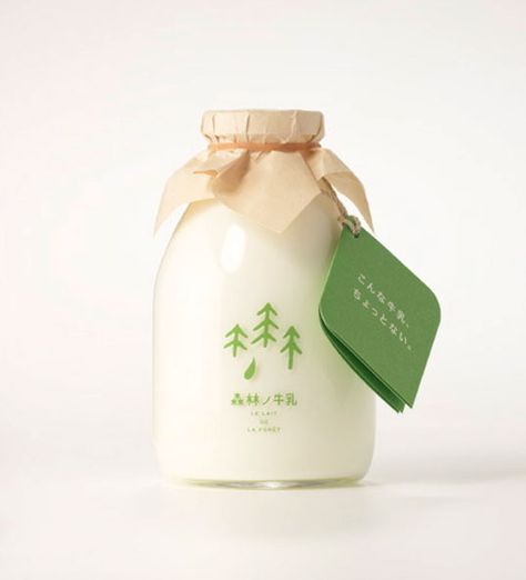 Beautiful package design for Forest Milk Japanese Food Packaging, White Liquid, Japanese Packaging, Milk Packaging, Cool Packaging, Graphic Design Packaging, Food Packaging Design, Beverage Packaging, Pretty Packaging