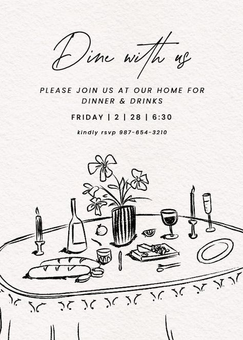 Invite Design Template, Dinner Invite Design, Dinner Party Flyer Design, Invitation Dinner Party, New Years Menu Design, Valentines Dinner Party Ideas, Supper Club Invitation, Dinner Party Invitations Template, Dinner Poster Design