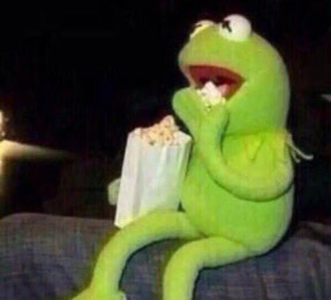 Kermit eating popcorn Memes Kermit, Kermit Meme, Kermit Memes, Kermit The Frog, Green Frog, Reaction Images, Reaction Memes, The Frog, Reaction Pics