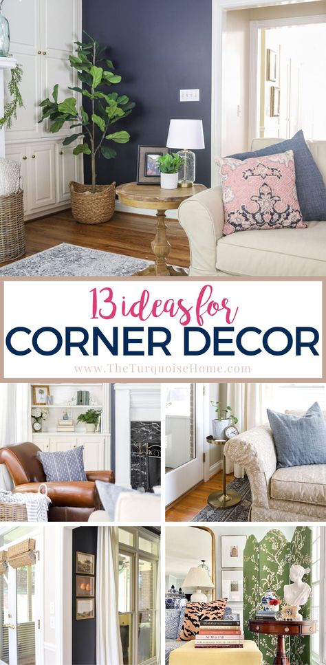 Corner Decor Ideas, Corner Decorating Ideas, Living Room Corner Decor, Corner Wall Decor, Dining Room Corner, Two Couches, Corner Decoration, Picture Arrangements, Organisation Ideas