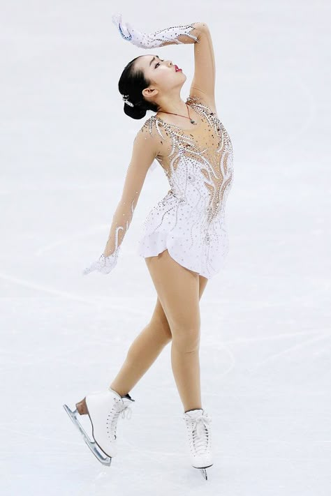 What Goes Into the Olympics' Most Dazzling Costumes, According to U.S. Figure Skating Stylists White Figure Skating Dress, Karen Chen, Us Figure Skating, Figure Skating Aesthetic, Skating Pictures, Ice Skating Costumes, Figure Ice Skates, Ice Skating Outfit, Figure Skating Outfits