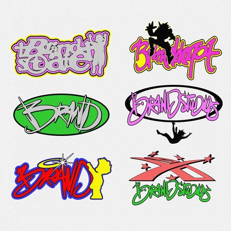 Art Logos Ideas, Skate Brand Logo, 90s Rave Aesthetic, Y2k Graphics, Y2k Logo, Logo Y2k, Streetwear Logo, Typographic Logo Design, Logo Character