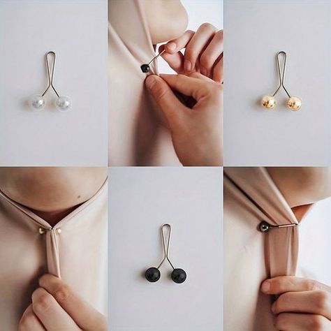 Subtle, pearl-finish loop pins that come in a set of two. These keep your hijab in place all day, and won’t snag any of your delicate hijabs like regular hijab pins do (no more pin holes!) (matte, magnetic pin, hijab pin, safety pin, no snag pin, culture hijab pin) Religious Veils, Simple Hijab Tutorial, Simple Hijab, Women Scarves, Hijab Pins, Scarf Accessories, Mehndi Designs Book, Scarf Pin, Embroidery Suits Design