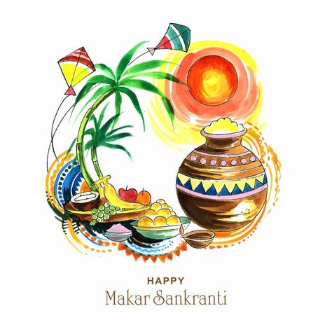 Happy makar sankranti holiday india fest... | Free Vector #Freepik #freevector #watercolor #food #floral #paper Happy Sankranti Images, Makar Sankranti Message, Makar Sankranti Photo, Makar Sankranti Greetings, Happy Makar Sankranti Images, Makar Sankranti Image, Happy Birthday Flower Cake, Happy Sankranti, India Festival