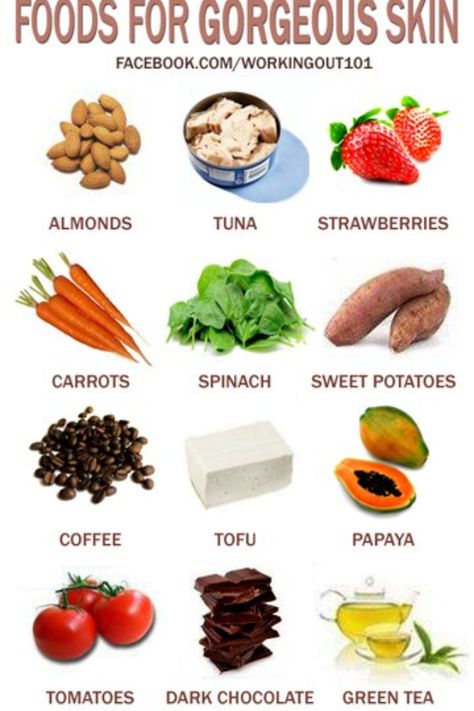 Food for gorgeous skin Foods For Clear Skin, Food For Glowing Skin, Foods For Healthy Skin, Baking Powder Uses, Sweet Potato Spinach, Skin Diet, Baking Soda Beauty Uses, Resep Diet, Makanan Diet