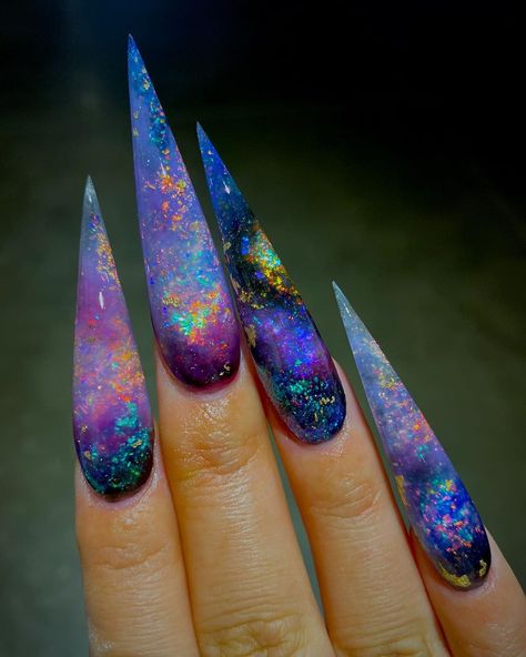 9,843 Likes, 105 Comments - Vivian Xue Rahey (@vivxue) on Instagram: “[SWIPE for PRESS-ONS] One of the toughest challenges was figuring out how to replicate some of…” Nail Design Glitter, Tree Nail Art, Opal Nails, Tree Nails, Nail Art For Beginners, Colorful Nail, Galaxy Nails, Dope Nails, Nail Polishes