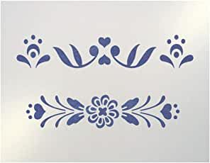 Scandinavian Folk Art Stencil, Folk Flower Pattern, Folk Art Designs Pattern, Folk Wall Art, Folk Art Stencils, Scandinavian Floral Pattern, Folk Art Dresser, Glass Painting Stencils, Scandinavian Stencil