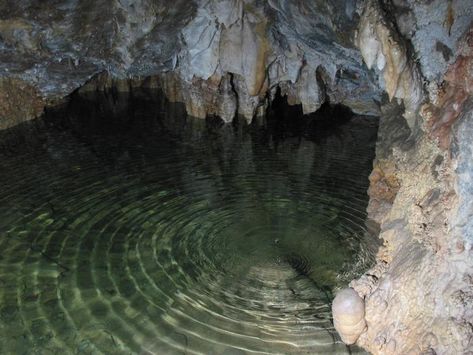 Water drop ripples in clear water pool in Middle Cave Cave With Water, Cave Water, Water Cave Aesthetic, Water Cave, Cave Aesthetic, Therme Vals, Cave Pool, Underground Caves, Water Aesthetic