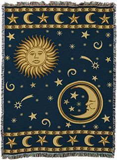 Pure Country Weavers “Moon and Stars Blanket” Tapestry Throw 90s Celestial Aesthetic, November Moon, Retro Celestial, 90s Celestial, Celestial Room, Whimsigoth Decor, Moon Blanket, Sun And Moon Tapestry, Moon Tapestry