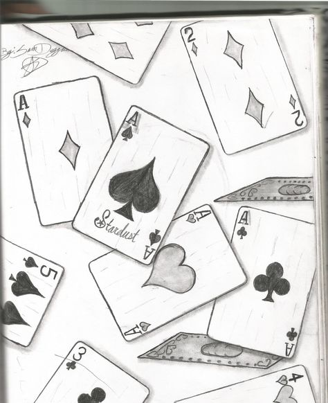 Cards Drawing Poker Easy, Drawing Of Cards, Card Drawings Ace, Deck Of Cards Art Ideas, Playing Card Sketch, Deck Of Card Drawing, Card Deck Drawing, Playing Cards Sketch, Index Card Drawings