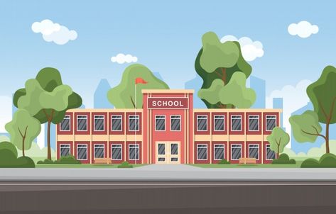 School education building street outdoor... | Premium Vector #Freepik #vector #tree #school #city #house Animated School Background, School Animation Background, Anime School Building, School Illustration Building, School Illustration Art, Building Animation, School Animated, School Animation, Animation School