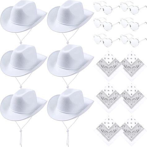 6 Sets Cowboy Hat Heart Shape Sunglasses and Cowboy Bandanas, Cow Girl Hat Rimless Transparent Heart Glasses for Cowgirl Cowboy Party Costume, Western Fancy Dress, Bachelorette Party Cowgirl, Kids Cowboy Hats, Heart Shape Sunglasses, Cowboy Bandana, Photo Boots, White Cowboy Hat, Nashville Vacation