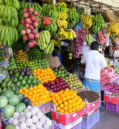 The local fruit stall, so many colours! Fruit Stall Ideas, Fruit And Veg Market, Organic Grocery Store, Sri Lanka Culture, Juice Cafe, World Street Food, Fruit Store, Fruit Stall, Fruit And Veg Shop