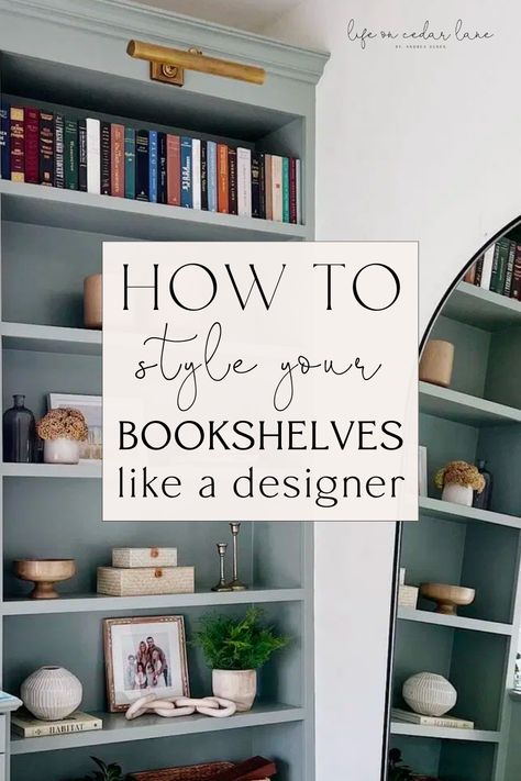 Built In Bookshelves Decor, Bookshelf Styling Ideas, Ideas For Floating Shelves, Floating Shelves For Kitchen, Modern Bookshelf Decor, Style A Bookcase, Bookshelf Decor Ideas, Bookshelves Aesthetic, Bookshelves Living Room