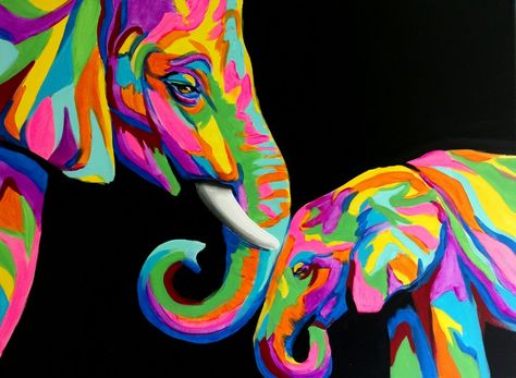 Art by Amethyst Coleman. Half of the profit goes to Compassion International :) For more information visit amethystroseart.com Elephant Pop Art, Elephant Drawing Colorful, Painting Ideas On Canvas Elephant, Abstract Painting Elephant, Colourful Elephant Painting, Funky Elephant Art, Colorful Animal Paintings, Compassion International, Modern Art Canvas Painting