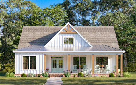 Board And Batten House Plans, Small House Plans With Porch, 1 Story Farmhouse Exterior, 3 Bed 2 Bath Cottage, 4 Bedroom 3 Bath Farmhouse Plans, 4 Bed 3 Bath Farmhouse Plans, 1400 Sq Ft Farmhouse Plans, 3 Bedroom House Plan With Office, 32x36 House Plans