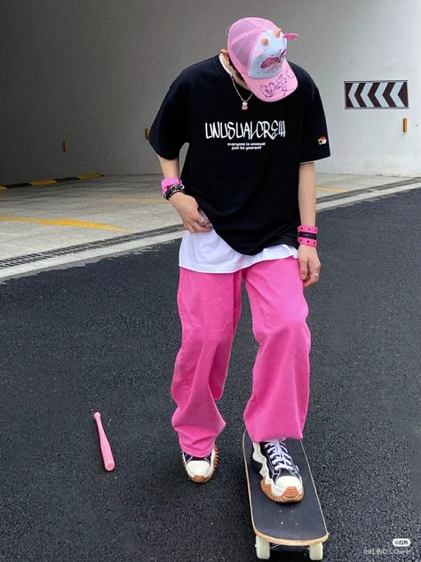 Pink Male Outfit Aesthetic, Pink Alt Outfits Male, Pastel Streetwear Men, Pink Street Wear Men, Men’s Pink Street Wear, Barbie Makeover, Soft Boy Aesthetic, Moon Outfit, Sailor Moon Outfit