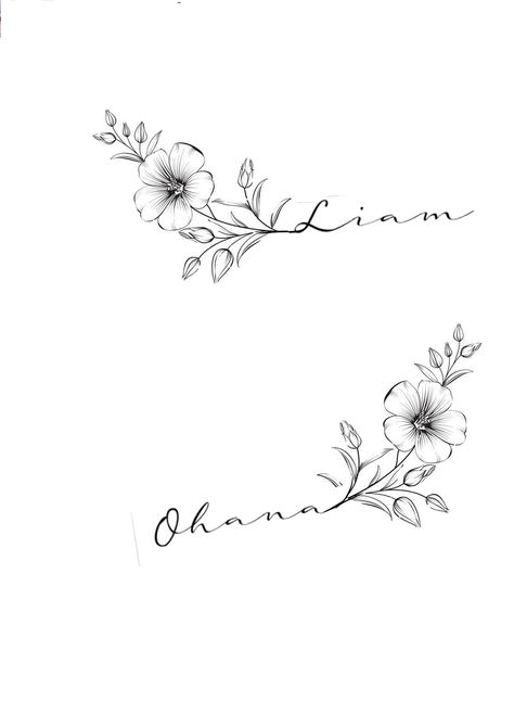 Simple Flower Tattoo With Words, Tiny Shoulder Tattoos For Women Unique, Still I Rise Tattoo With Flower, Matching Name Tattoos, Mom Tattoos For Daughter Unique, Dark Floral Tattoo, Ohana Tattoo, Flower Wrist Tattoos, Mommy Tattoos