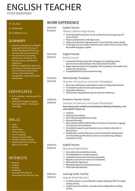 English Cv Examples, Resume Teacher Examples, Cv Teacher Education, Cv For Teachers Teaching Jobs, Resume For Teacher Job, English Teacher Cv, Cv Model, Teaching Resume Examples, Cv English