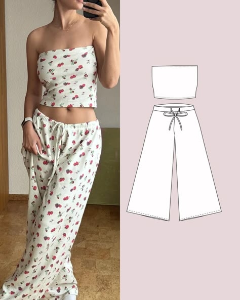 PDF Pattern Pajama Set Strapless Top and Pants digital sewing patterns Size XXS - XXL💖#freepatterns #sewingpatterns #sewingpattern #pdfsewingpatterns #sewing #handmade #diyfashion #dressmaking #sewingprojects #sewinglife Pdf Patterns Sewing Free, Y2k Sewing Pattern, Womens Pants Pattern, Women Pants Pattern, Pattern Y2k, Pajama Pattern, Beginner Sewing Patterns, Sewing Machine Projects, Cute Sewing Projects