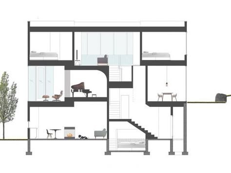 Stack House - Section - This drawing shows how the blocks interact with each other. Floor Plan Section, Plant Top View, House Section, Section Plan, Security Room, Section Elevation, Graphic Architecture, Architectural Design Studio, Section Drawing