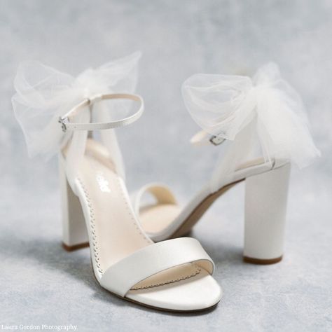 Open Toe Ankle Strap Tulle Bow Block Heels | Bella Belle Wedding Shoes Bride Bows, Wedding Reception Heels, Wedding Shoes With Bow On Back, Wedding Heels Ribbon, Tulle Bow Heels, Wedding Heels For Bride Elegant, Bridal Shoes Open Toe, Open Toe Wedding Heels, Cute Wedding Heels